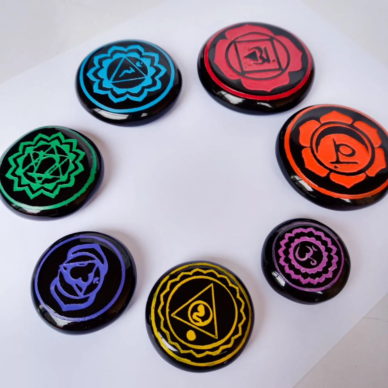 Juego Siete Chakras en Piedra Obsidiana