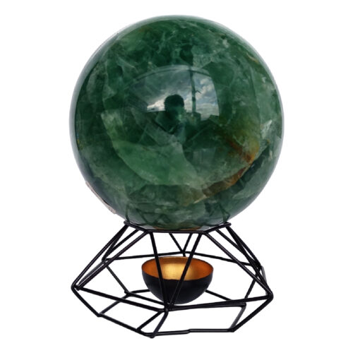 Esfera De Fluorita Verde Con Base Geometría Sagrada En Metal