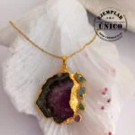 Dije en Plata con Baño en Oro y Piedra Turmalina Sandía