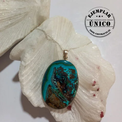 Dije en Plata en Piedra Crisocola y Malaquita