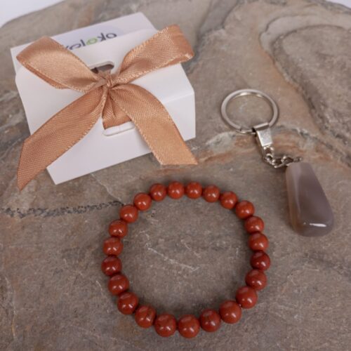 kit pulsera en jaspe rojo y llavero en agata 6462