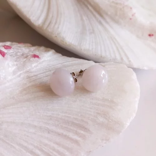 Aretes en Plata con Cuarzo Rosa Redondos Grandes