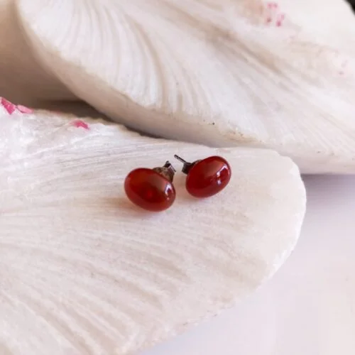 Aretes en Plata con Piedra Cornalina Ovalados