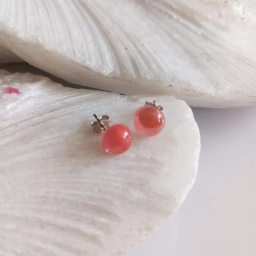 Aretes en Plata con Cuarzo Cherry Redondos Pequeños