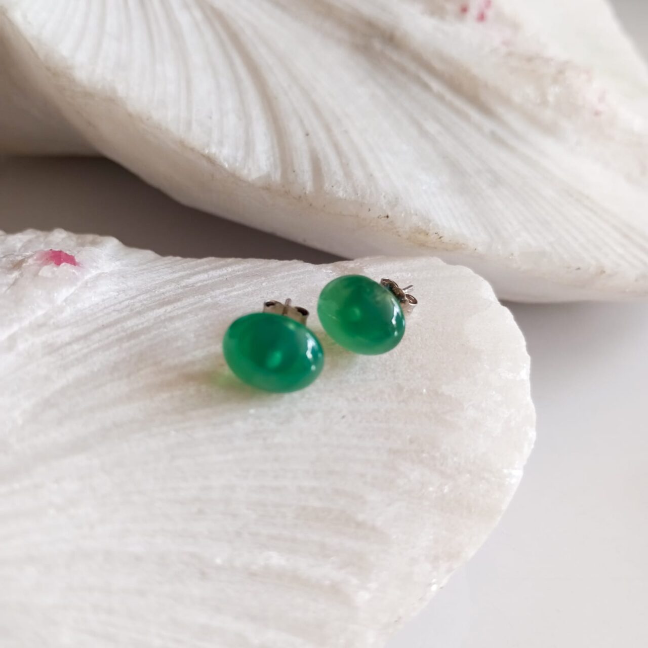 aretes en plata con piedra agata verde ovalados 10118