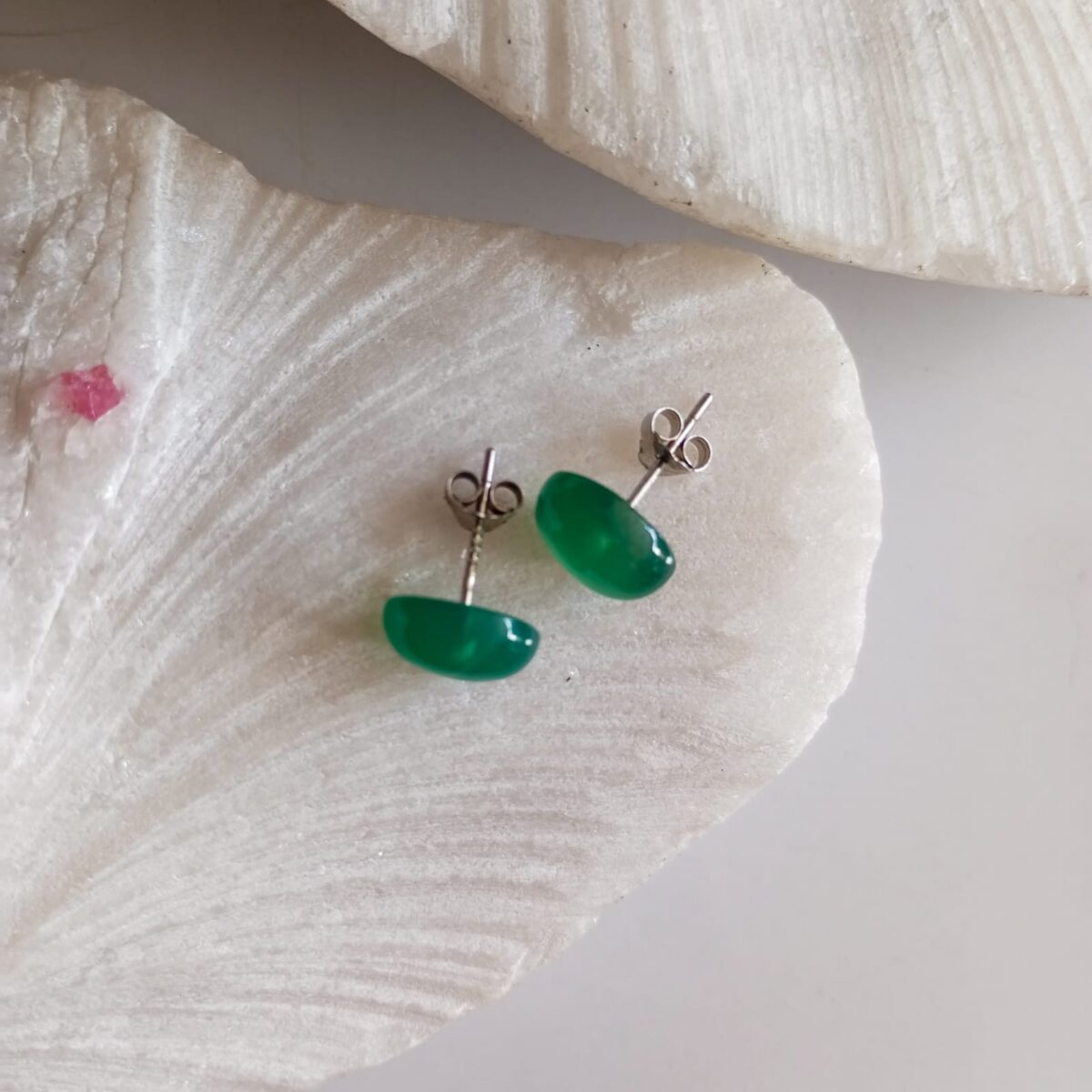 aretes en plata con piedra agata verde ovalados 10119