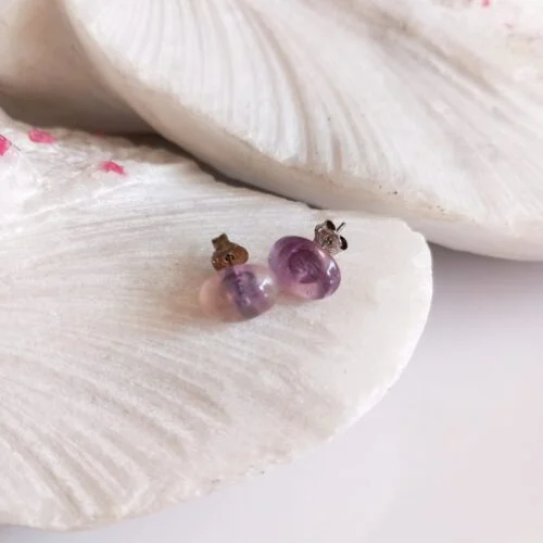 Aretes en Plata con Piedra Fluorita Ovalados