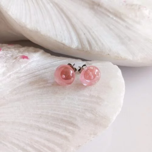 Aretes en Plata con Piedra Fluorita Redondos Medianos