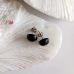 Aretes en Plata con Piedra Ónix Redondos Medianos