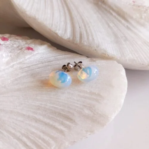 Aretes en Plata con Piedra Opalina Ovalados