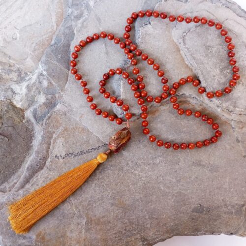 Japa Mala con Piedra Jaspe Rojo