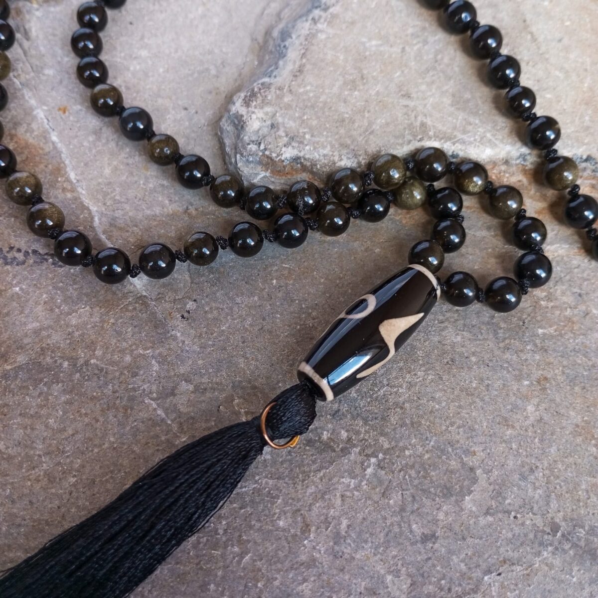 japa mala con piedra obsidiana 10308