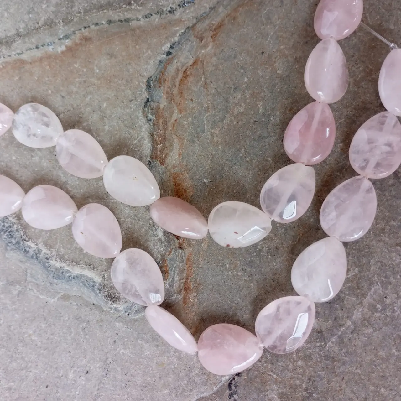 Sarta Forma Gota Facetada Grande Plana Cuarzo Rosa