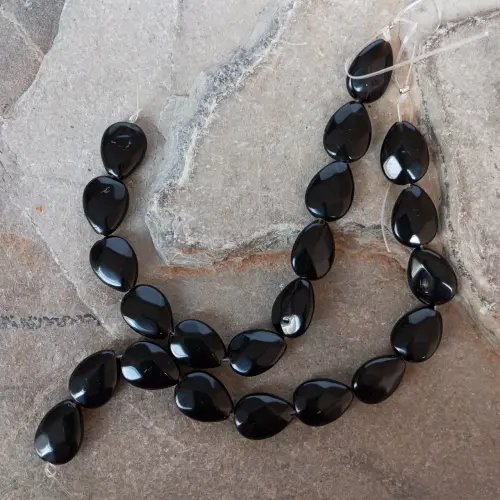 Sarta Forma Gota Facetada Grande Plana Piedra Ágata Negra