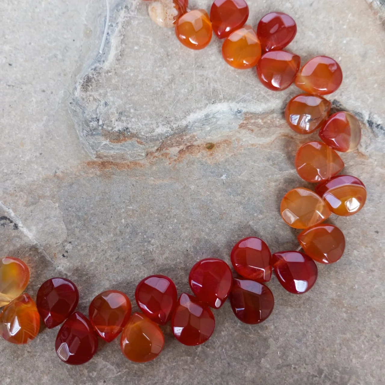 Sarta Forma Gota Facetada Plana 12mm Piedra Cornalina