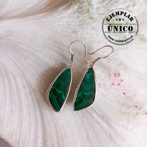Aretes en Plata con Piedra Malaquita