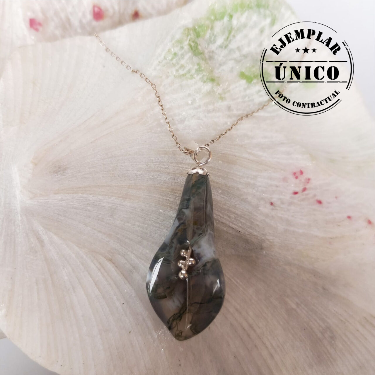 dije en plata con piedra agata musgo forma cartucho Productos con sello 2025 48
