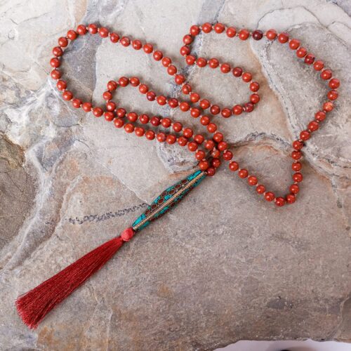 Japa Mala con Piedra Jaspe Rojo