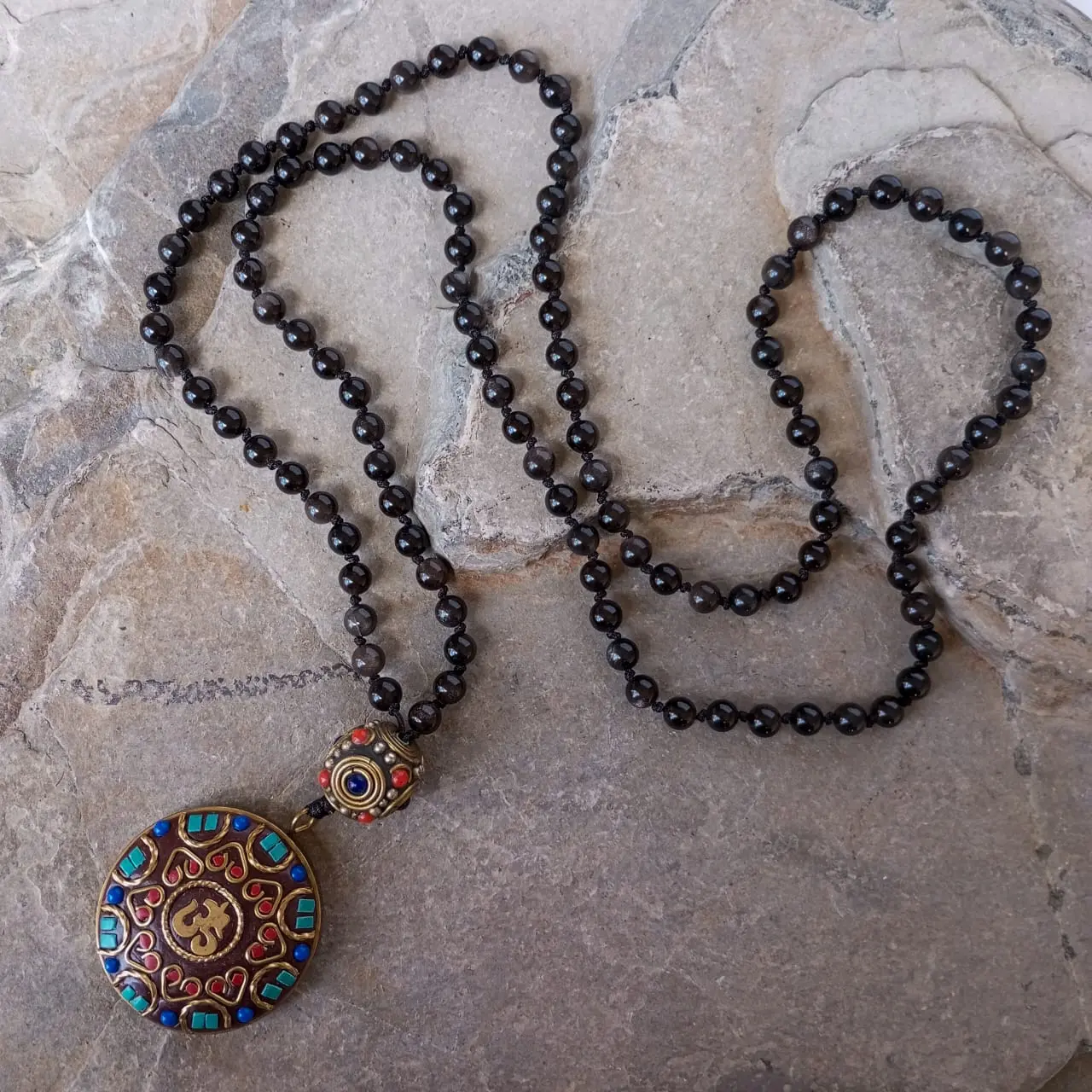 japa mala con piedra obsidiana 12766