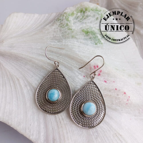 Aretes en Plata con Piedra Larimar
