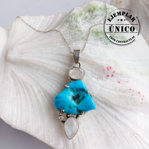 Dije en Plata con Piedra Turquesa y Piedra Luna