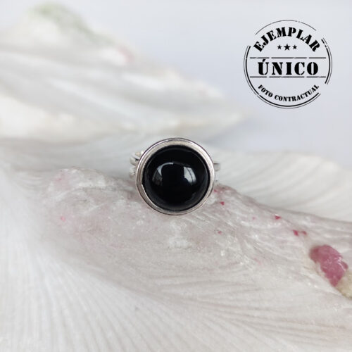 Anillo en Plata Doble Argolla con Piedra Ónix
