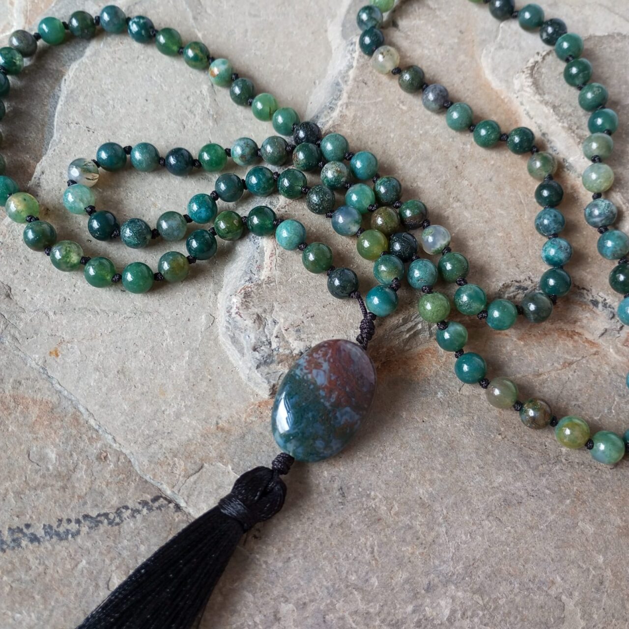 Japa Mala con Piedra Ágata Musgo