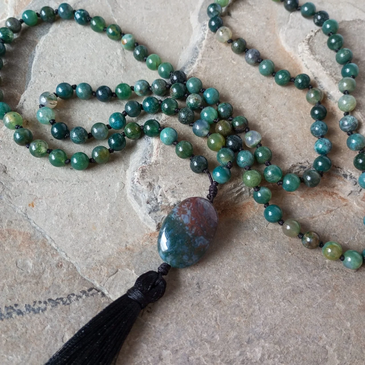 Japa Mala con Piedra Ágata Musgo