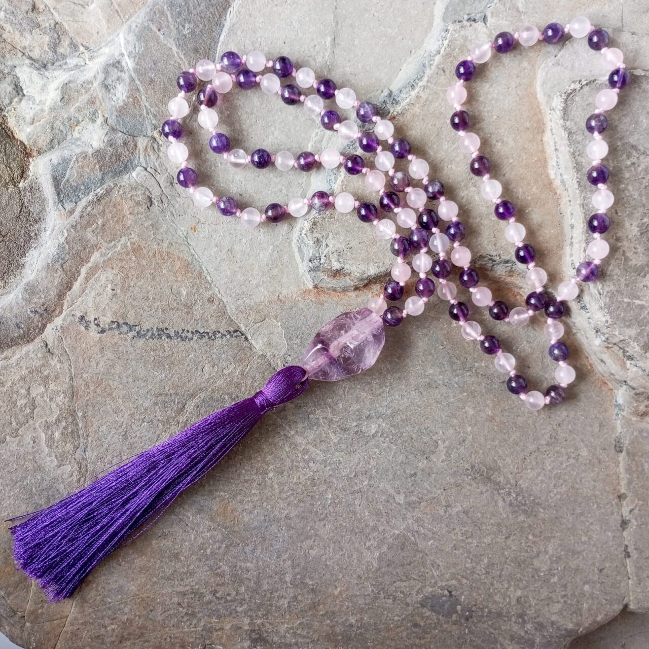 Japa Mala con Piedra Amatista y Cuarzo Rosa japa mala con piedra amatista y cuarzo rosa 13132