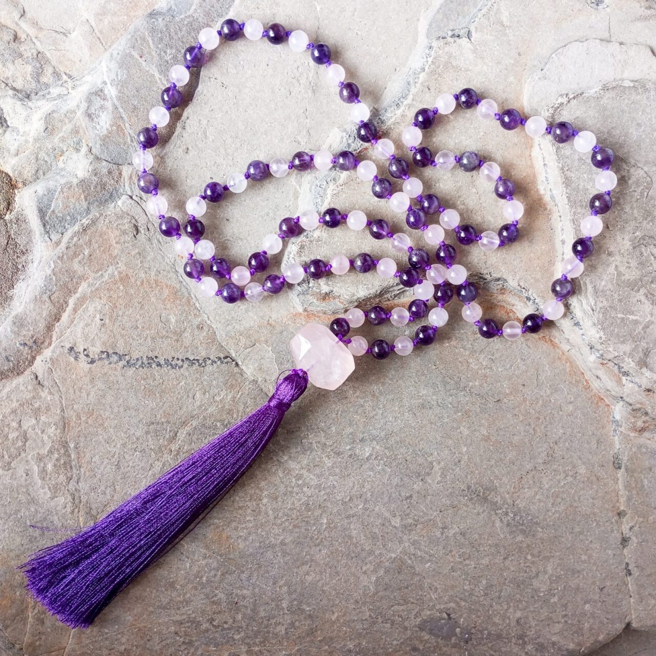 Japa Mala con Piedra Amatista y Cuarzo Rosa japa mala con piedra amatista y cuarzo rosa 13138