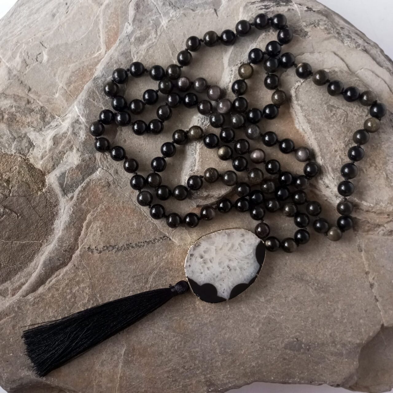 japa mala con piedra obsidiana 13098
