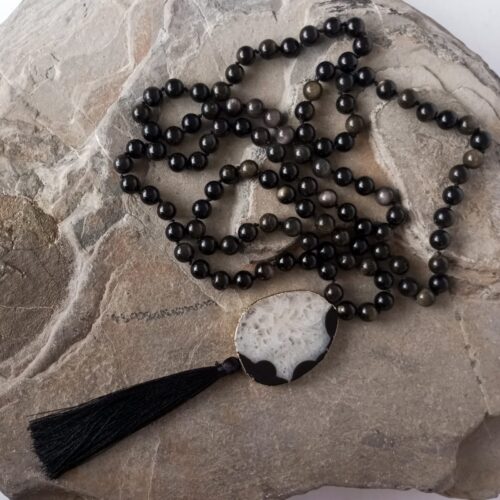 Japa Mala con Piedra Obsidiana