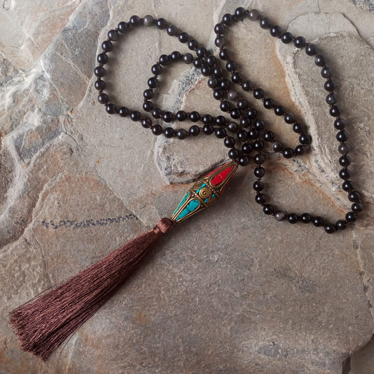 japa mala con piedra obsidiana 13170