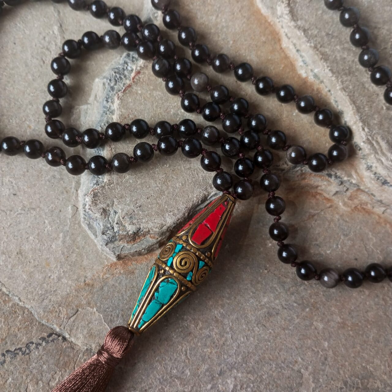 Japa Mala con Piedra Obsidiana