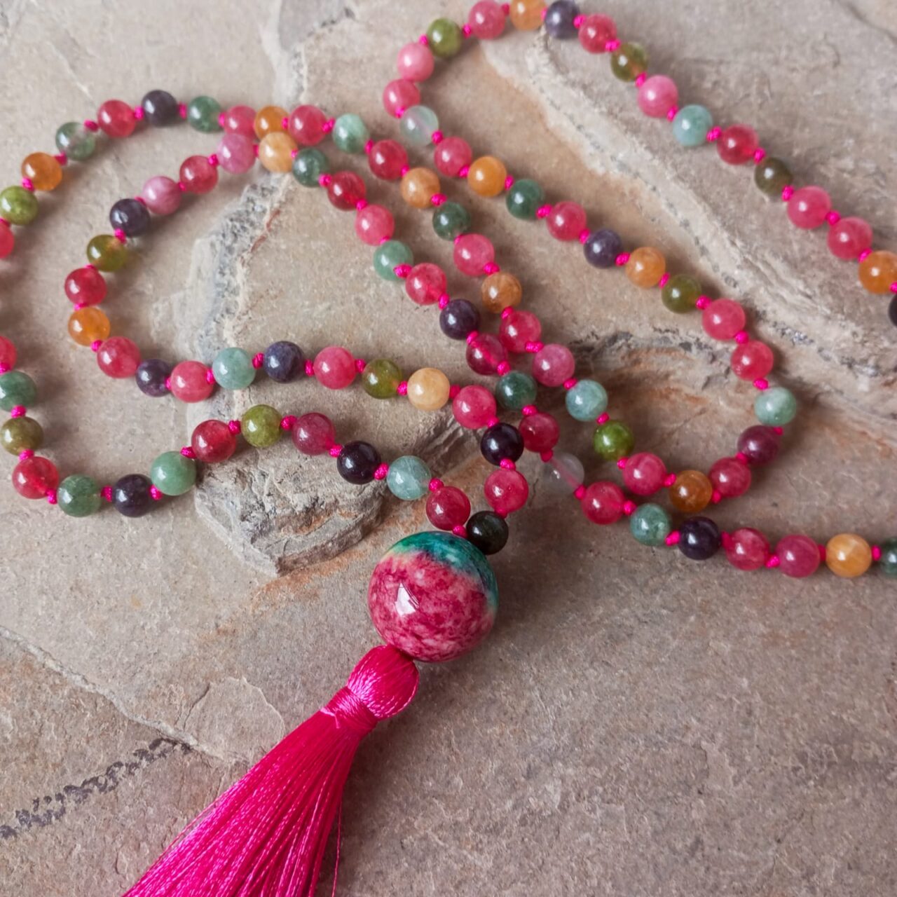 Japa Mala con Piedra Turmalina Sandía