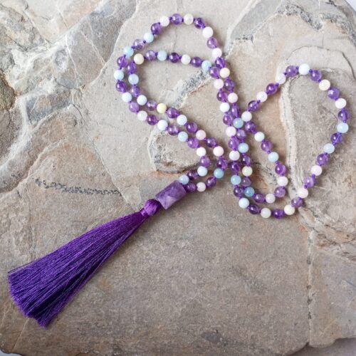 Japa Mala con Piedra Morganita y Amatista