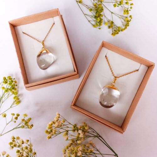 Duo de Dijes Cuarzo Cristal – Duo Cristal Semiovalado