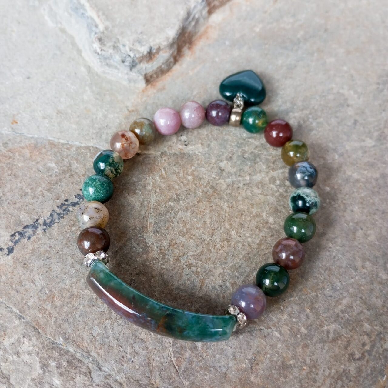 Pulsera en Piedra Ágata Musgo con Placa pulsera en piedra agata musgo con placa 13580