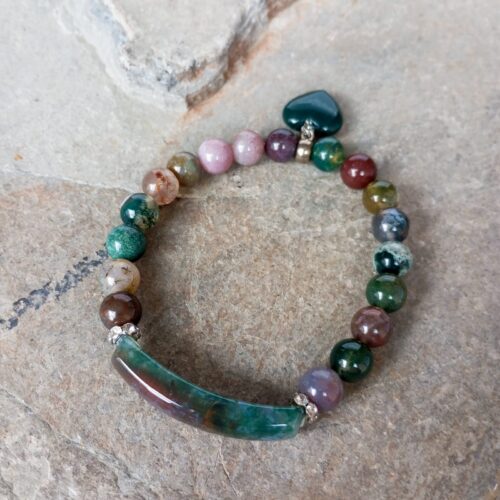 Pulsera en Piedra Ágata Musgo con Placa