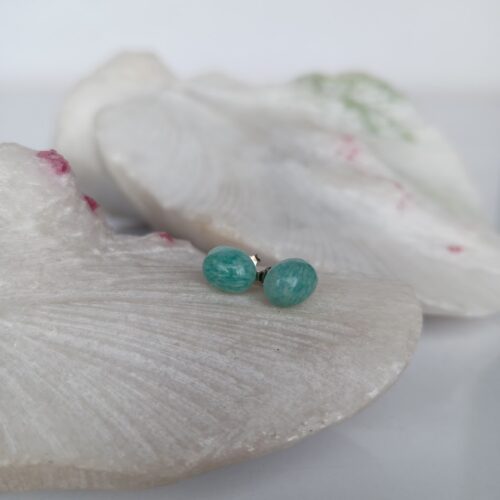 Aretes en Plata con Piedra Amazonita Ovalados