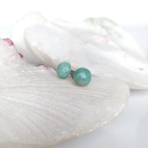 Aretes en Plata con Piedra Amazonita Redondos 10mm