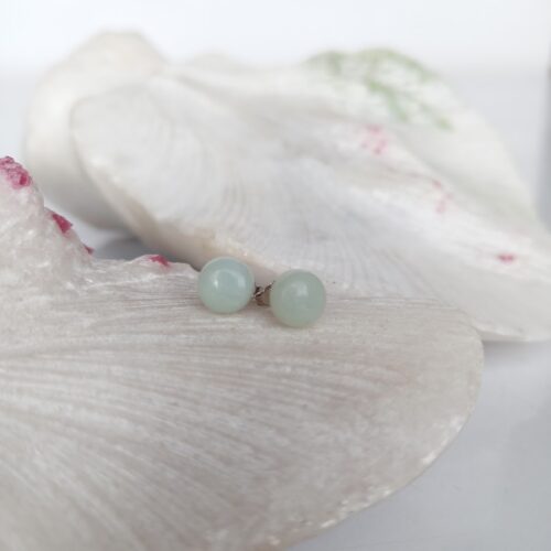 Aretes en Plata con Piedra Amazonita Redondos 8mm