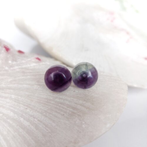 Aretes en Plata con Piedra Fluorita Redondos 12mm