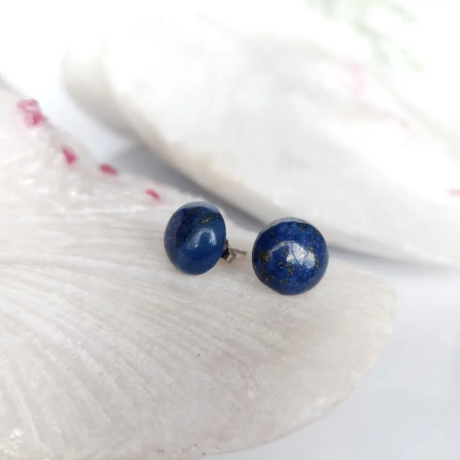 Aretes en Plata con Piedra Lapislázuli Redondos 12mm aretes en plata con piedra lapislazuli redondos 12mm 064