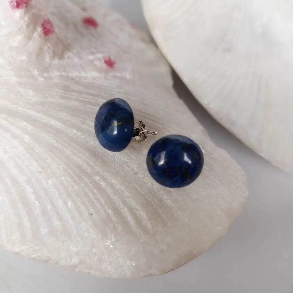 Aretes en Plata con Piedra Lapislázuli Redondos 12mm