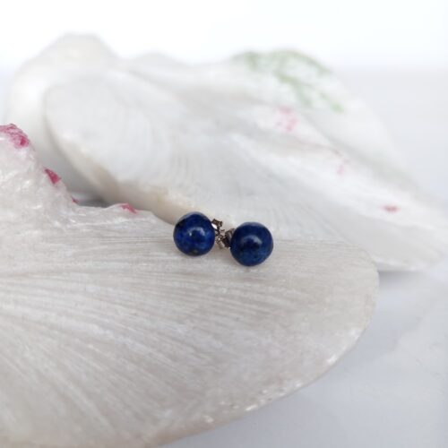 Aretes en Plata con Piedra Lapislázuli Redondos 8mm