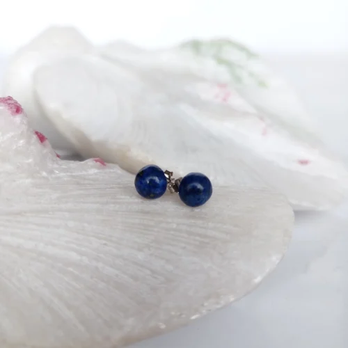 Aretes en Plata con Piedra Lapislázuli Redondos 8mm
