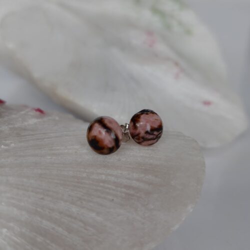 Aretes en Plata con Piedra Rodonita Redondos 10mm