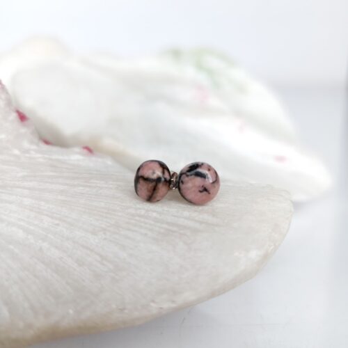 Aretes en Plata con Piedra Rodonita Redondos 8mm