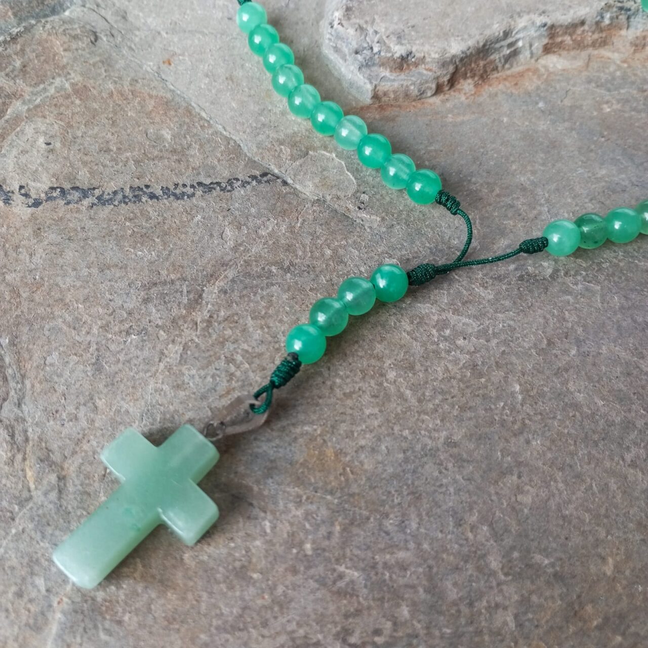 Camándula en Piedra Aventurina con Cruz en Aventurina